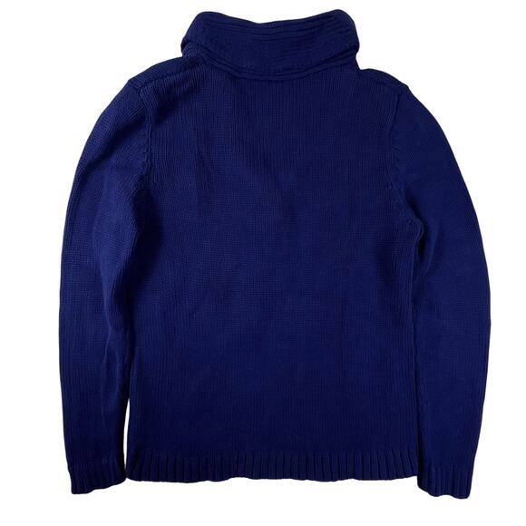 Lilly Pulitzer Navy Cotton Fisherman Sweater L Silver Toggle Shawl Collar Preppy - Picture 4 of 10
